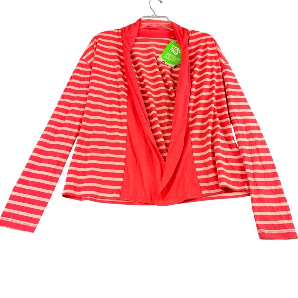 Icebreaker Villa Womens S Pink Striped Merino Wool Wrap Cardigan Open Front Top